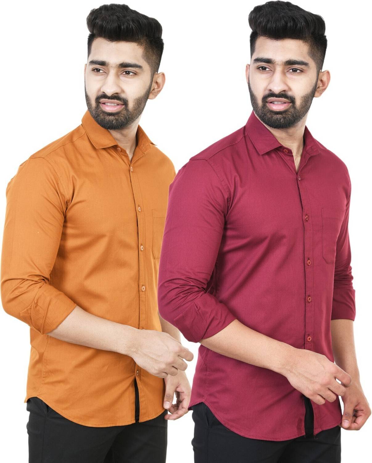 Feel high Men Regular Fit Solid Casual Shirt (Pack of 2)