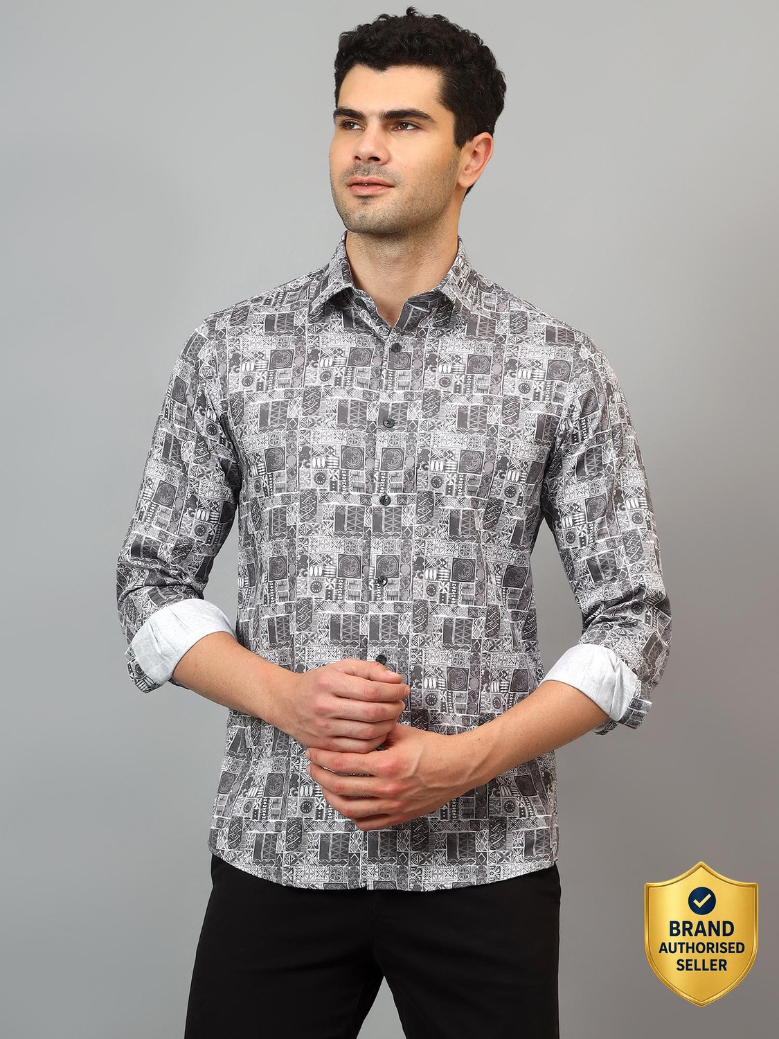 CANTABIL Men Printed Party Grey Shirt