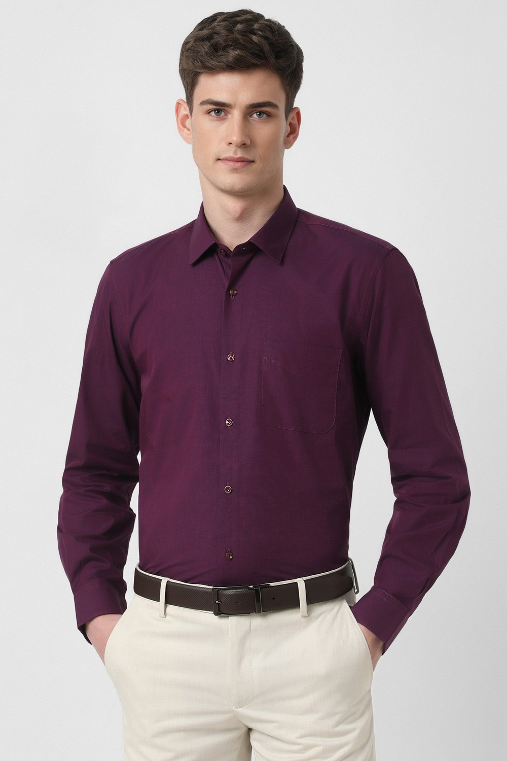 Image of PETER ENGLAND Men Solid Formal Purple Shirt