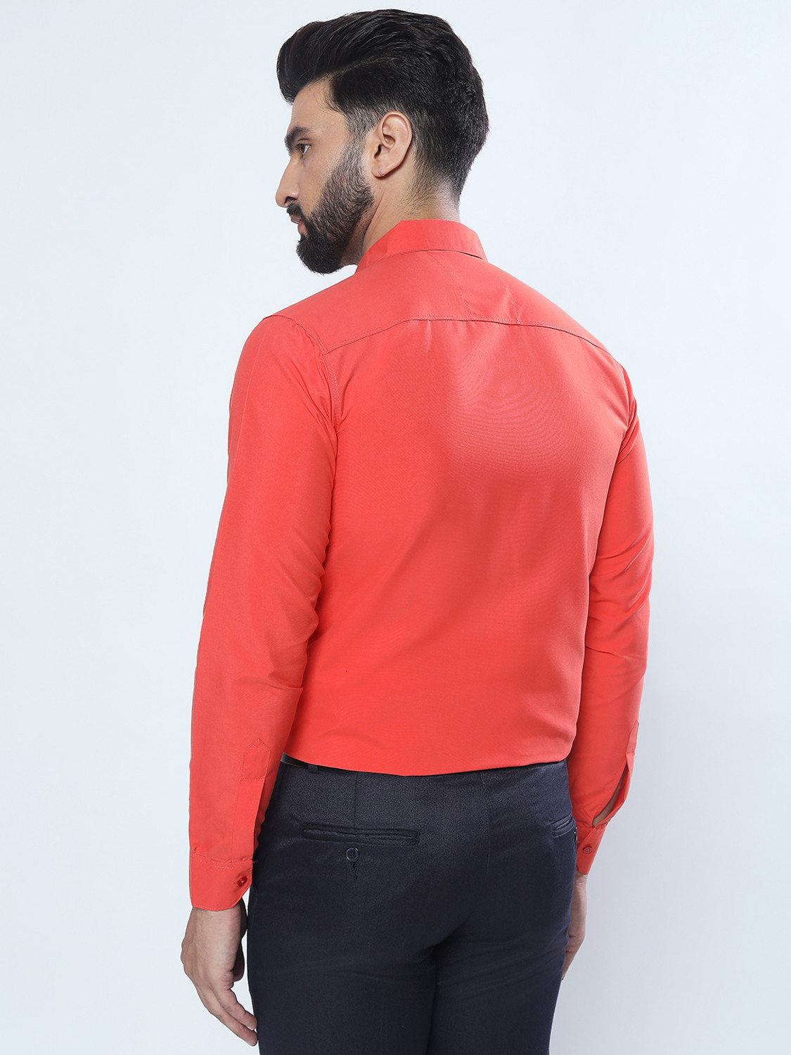 Image of YOUTH FIRST INDIAN BRAND Men Solid Formal Orange, Light Blue Shirt