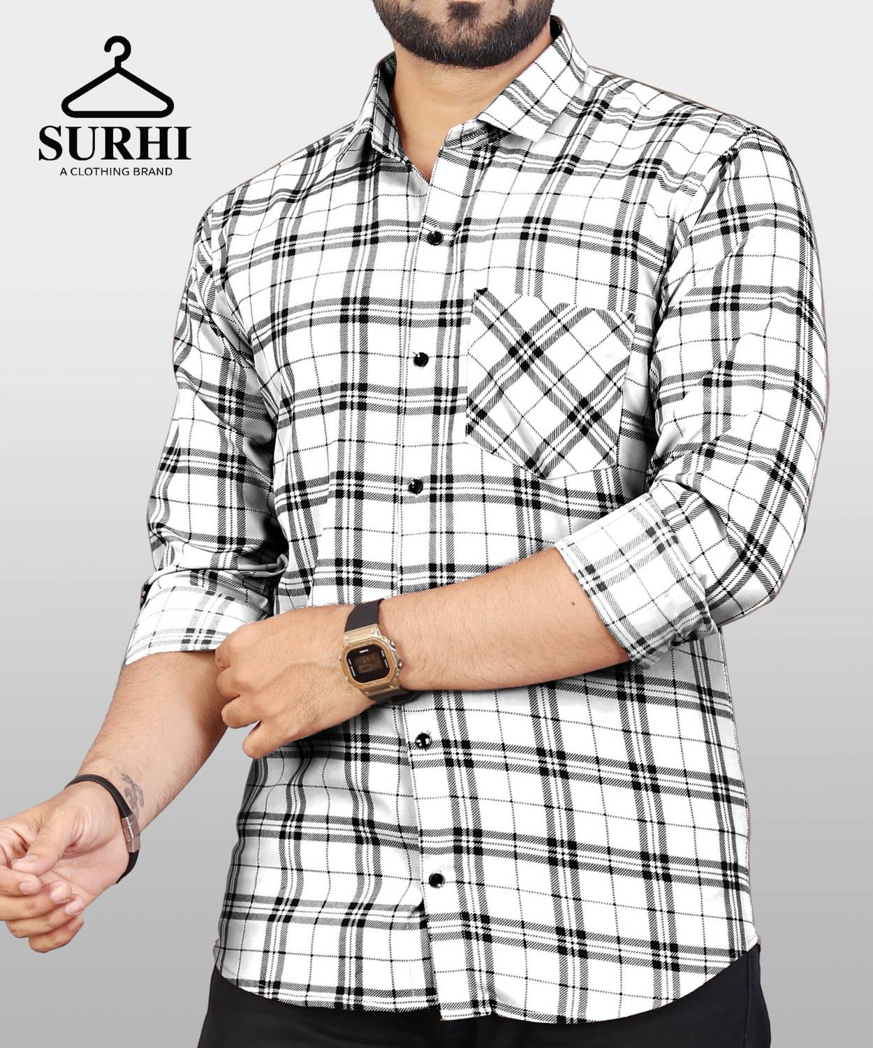 Surhi Men Regular Fit Checkered Spread Collar Casual Shirt