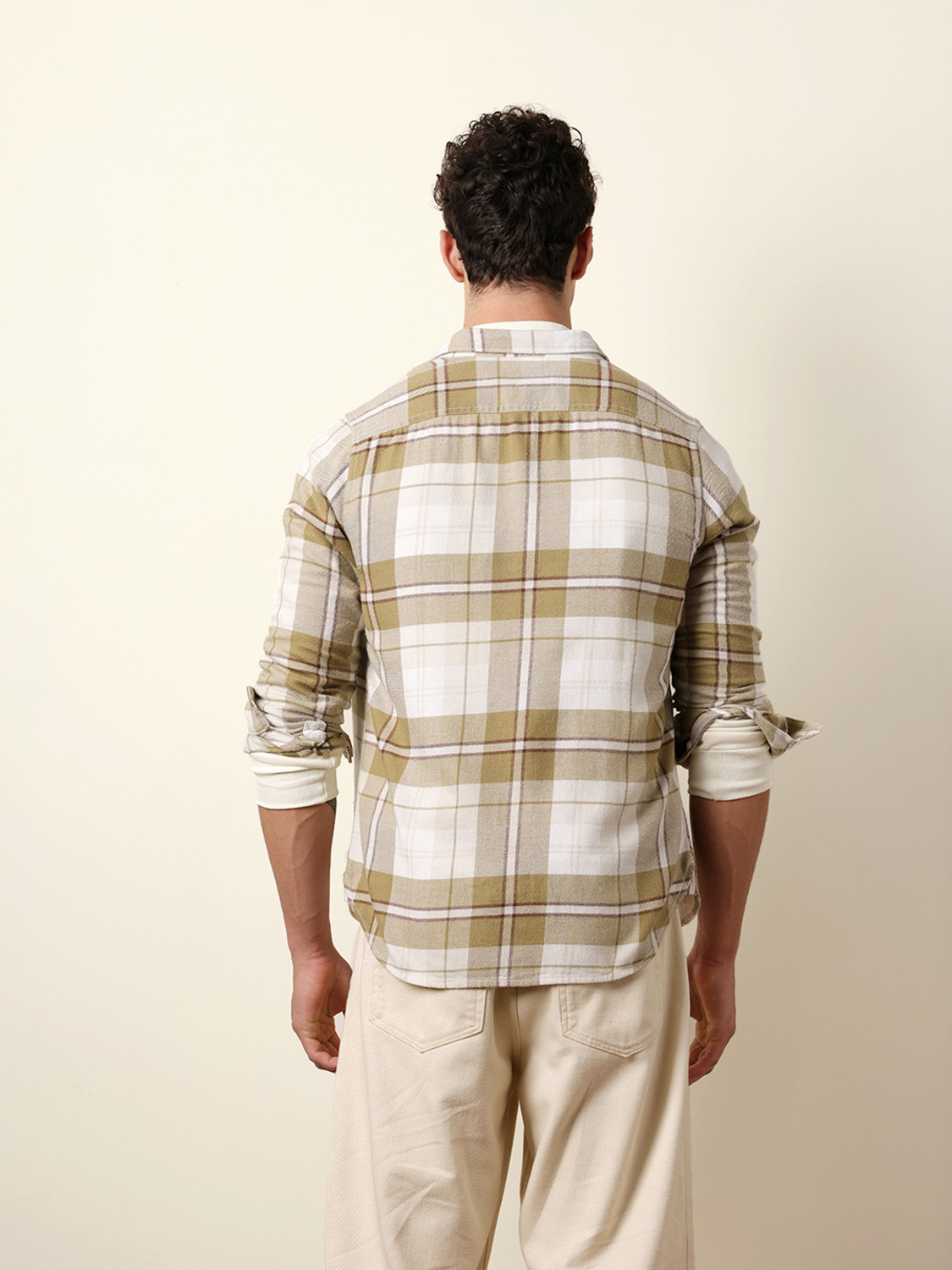Image of THE BEAR HOUSE Men Checkered Casual Beige Shirt