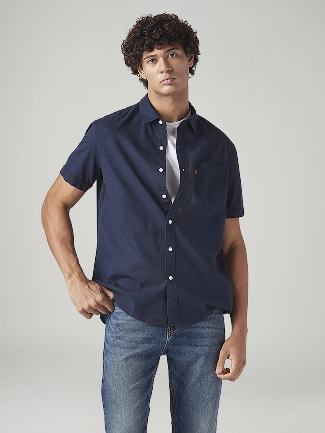 Image of LEVI'S Men Solid Casual Blue Shirt
