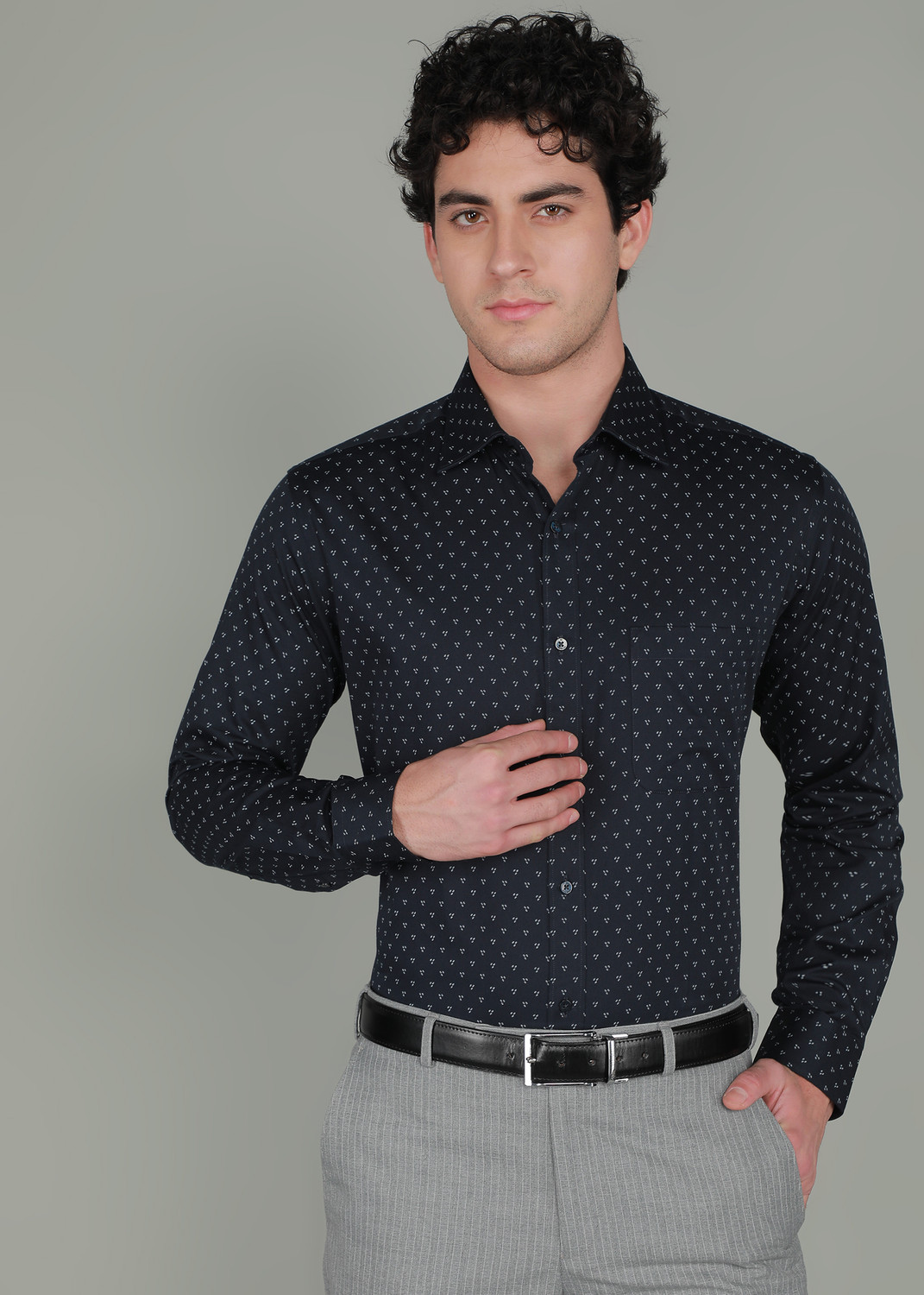 Image of Raymond Men Printed Formal Dark Blue Shirt