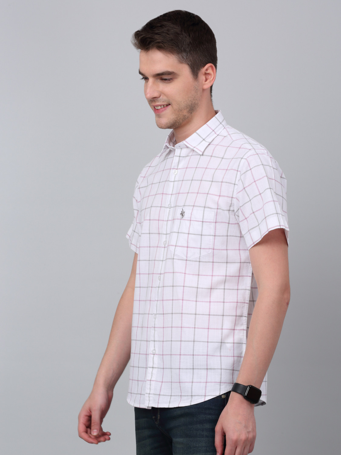 Image of CANTABIL Men Checkered Casual White Shirt