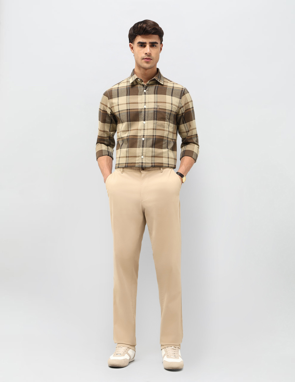 Image of U.S. POLO ASSN. Men Checkered Casual Brown, Beige Shirt