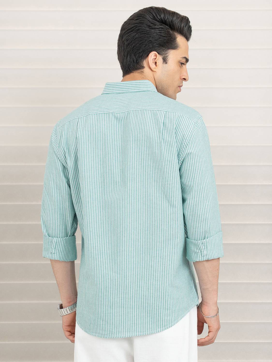 RED TAPE Men Striped Casual Green Shirt - Image 3