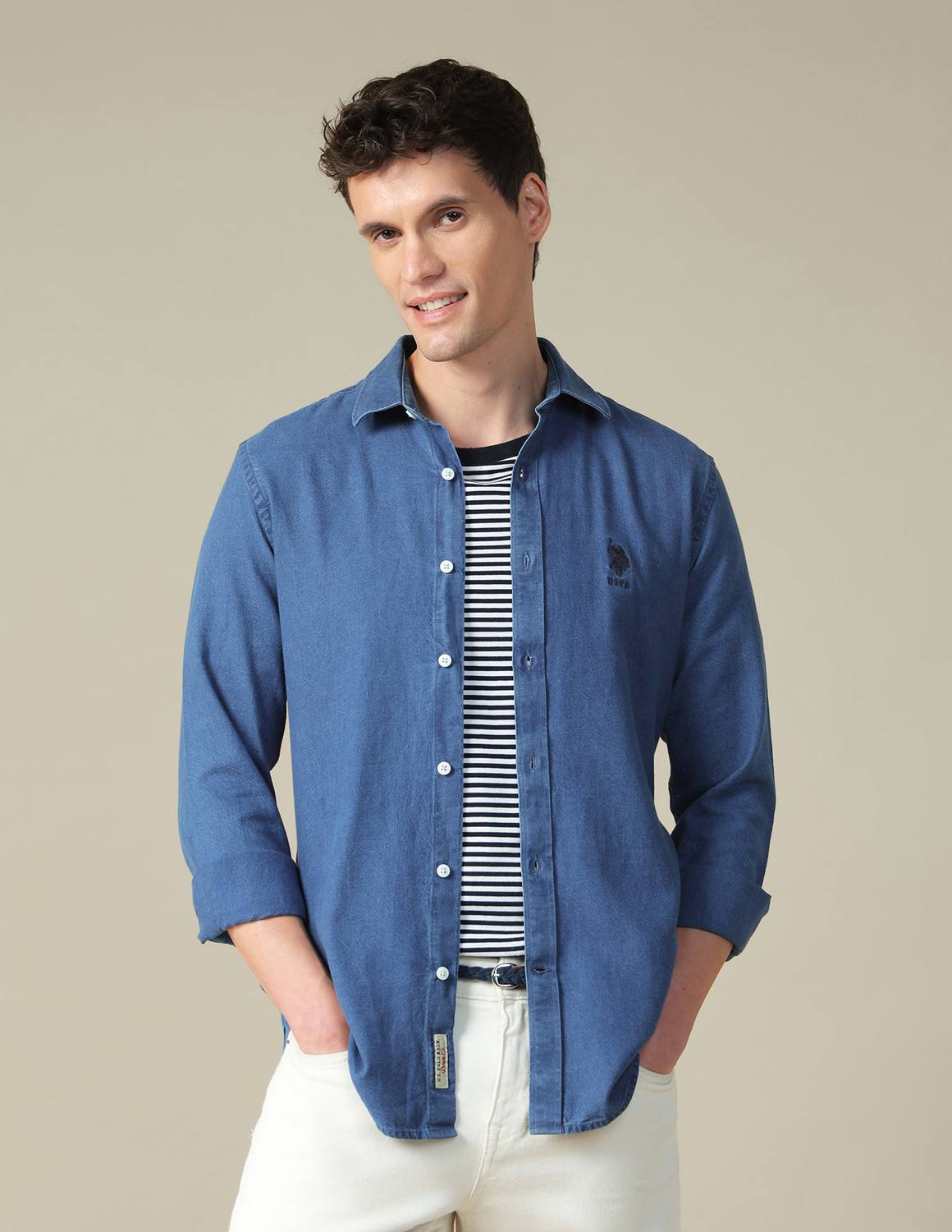 U.S. Polo Assn. Denim Co. Men Solid Casual Blue Shirt