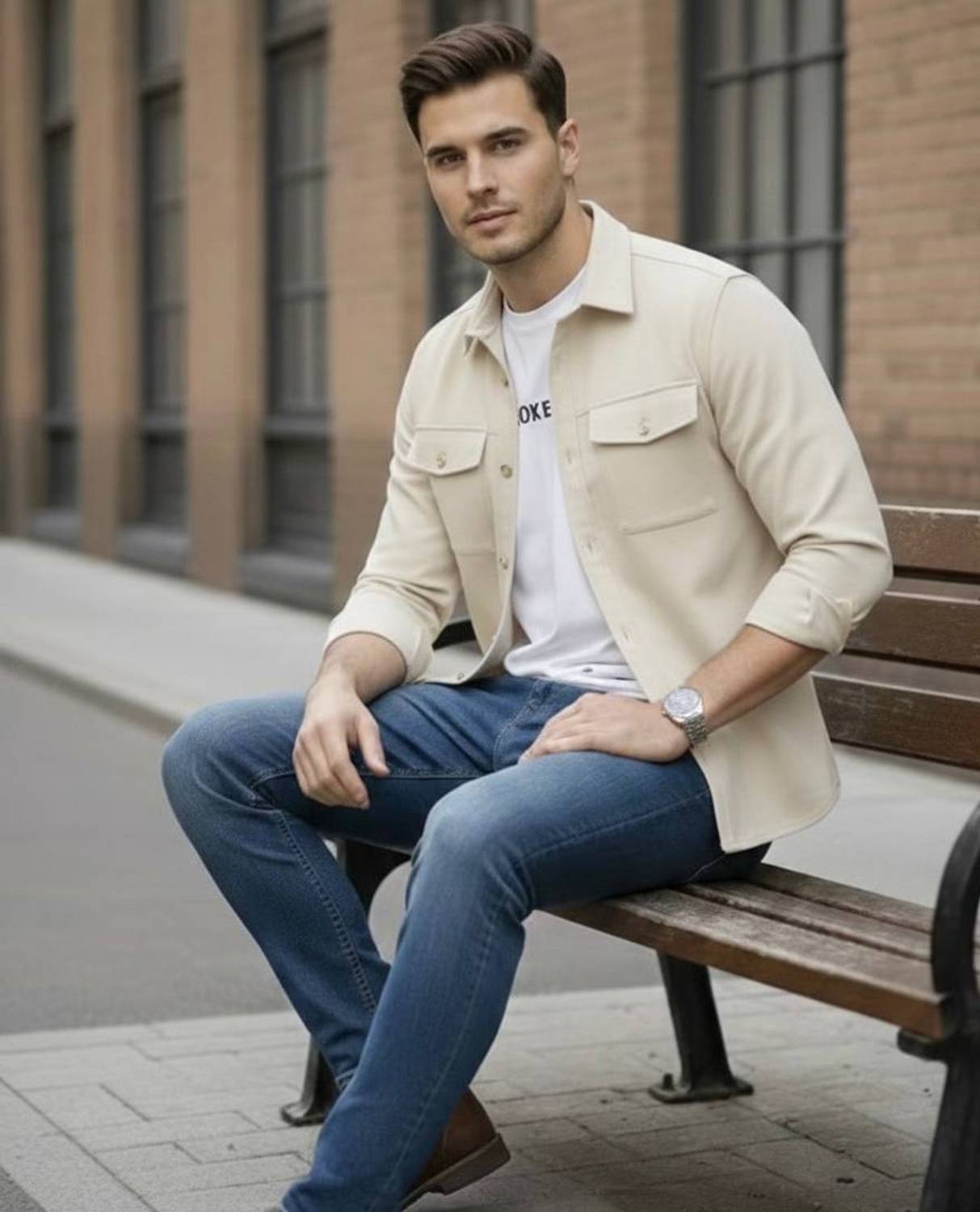 JCOSTA Men Solid Casual Cream Shirt - Image 3