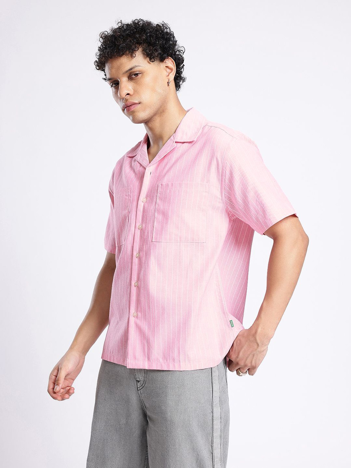 Image of Glitchez Men Striped Casual Pink Shirt