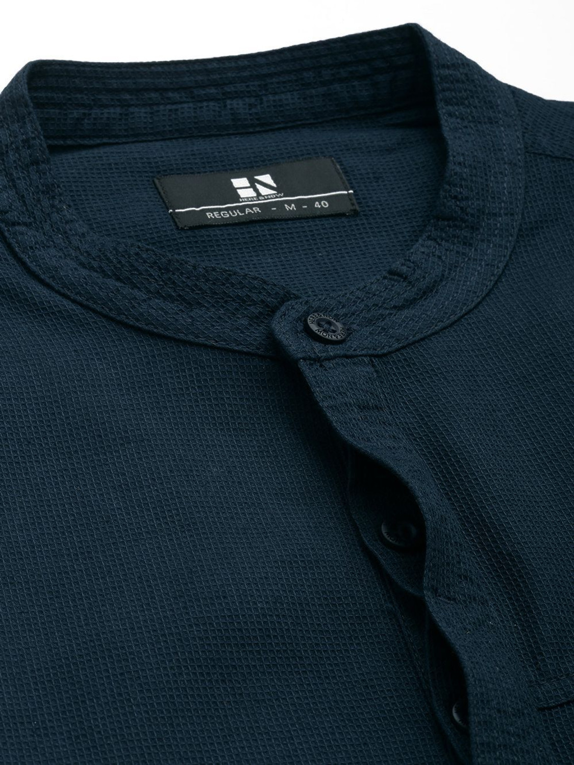 Image of HERE&NOW Men Solid Casual Blue Shirt