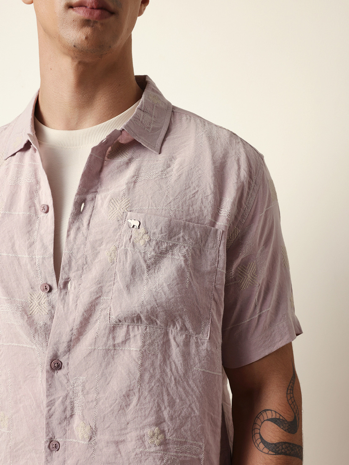 Image of THE BEAR HOUSE Men Self Design Casual Pink Shirt
