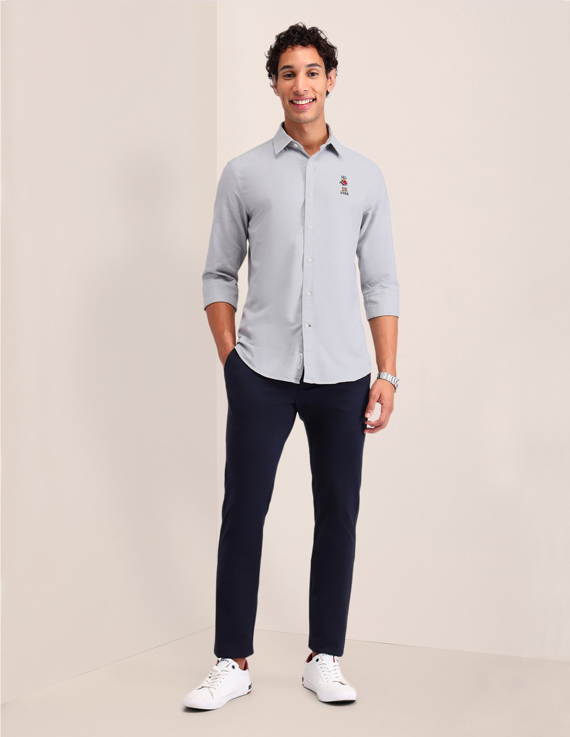 Image of U.S. POLO ASSN. Men Solid Casual Grey Shirt
