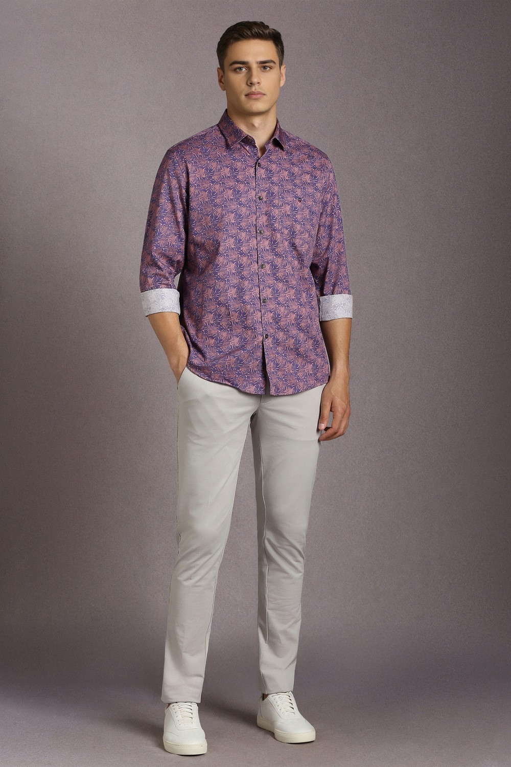 Image of LOUIS PHILIPPE Men Printed Casual Purple Shirt