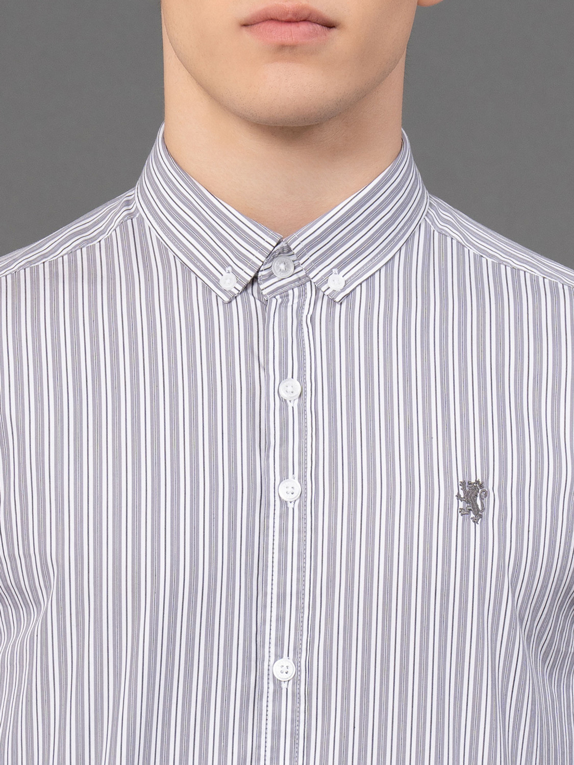 Image of RED TAPE Men Striped Casual Grey Shirt
