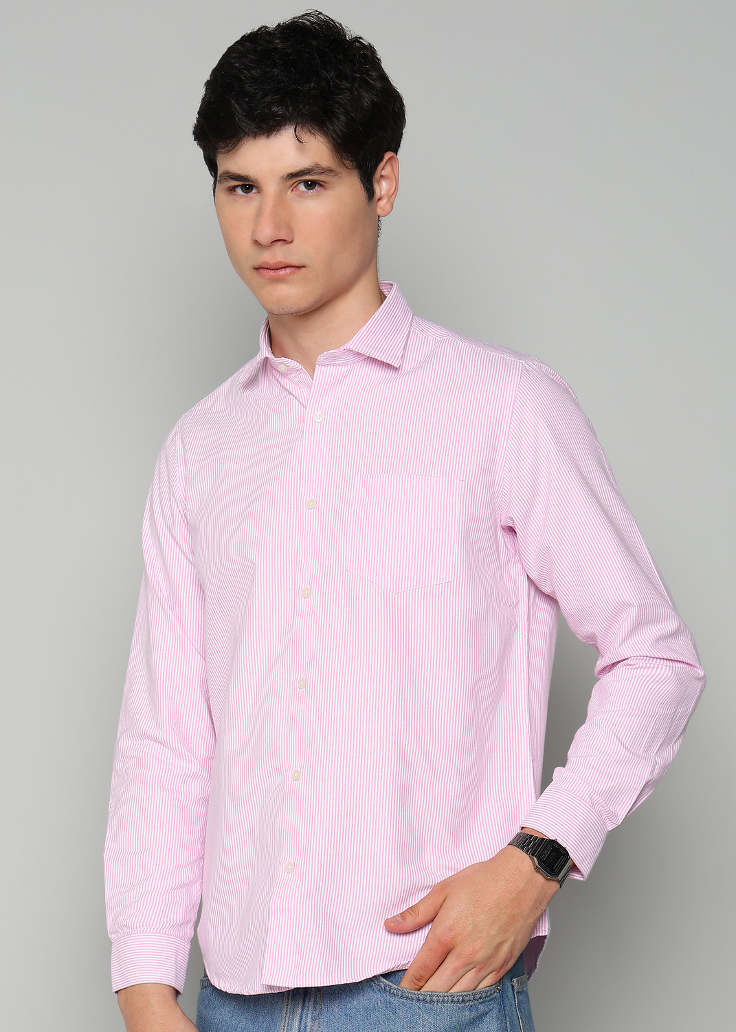 Image of INTEGRITI Men Striped Casual Pink Shirt
