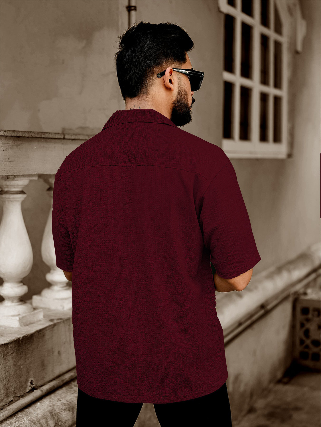 Image of METRONAUT Men Self Design Casual Maroon Shirt