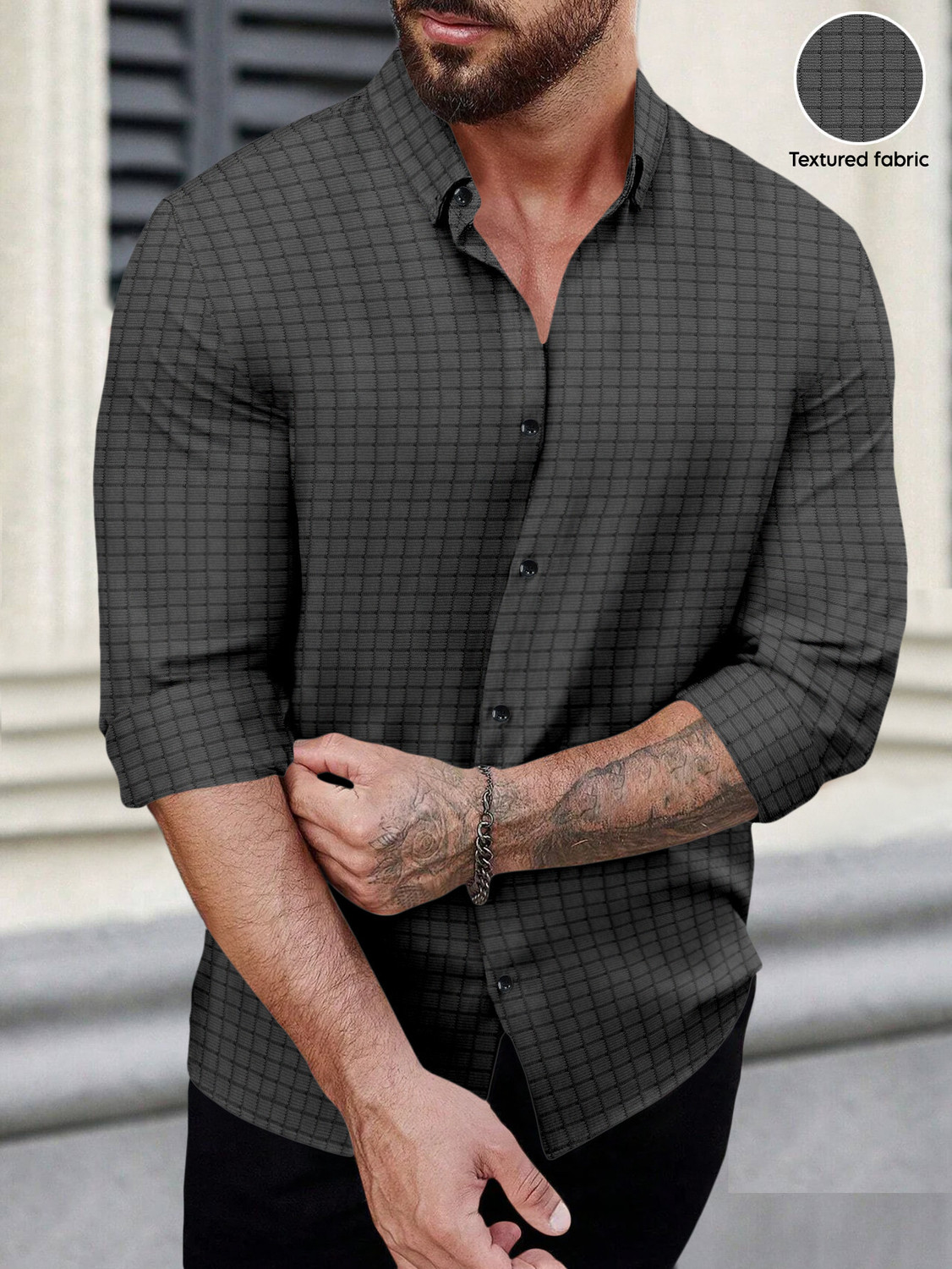 Image of VELLOSTA Men Checkered Casual Black Shirt