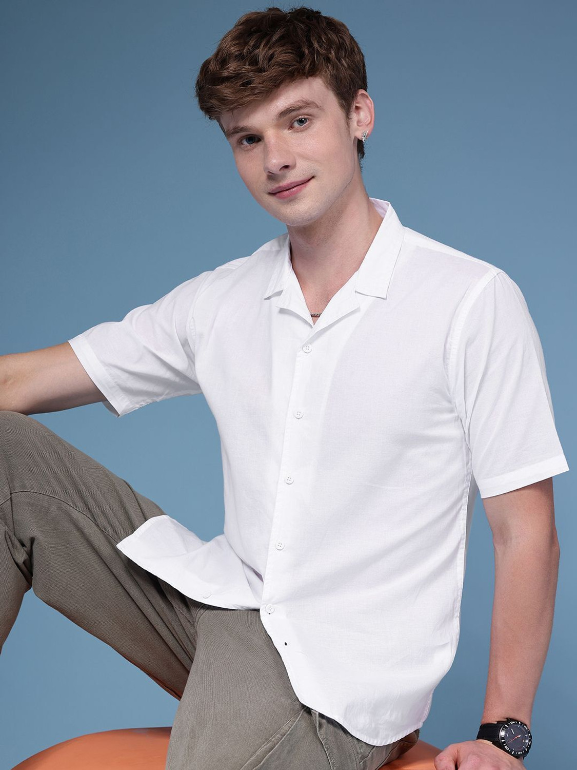 Image of HERE&NOW Men Solid Casual White Shirt