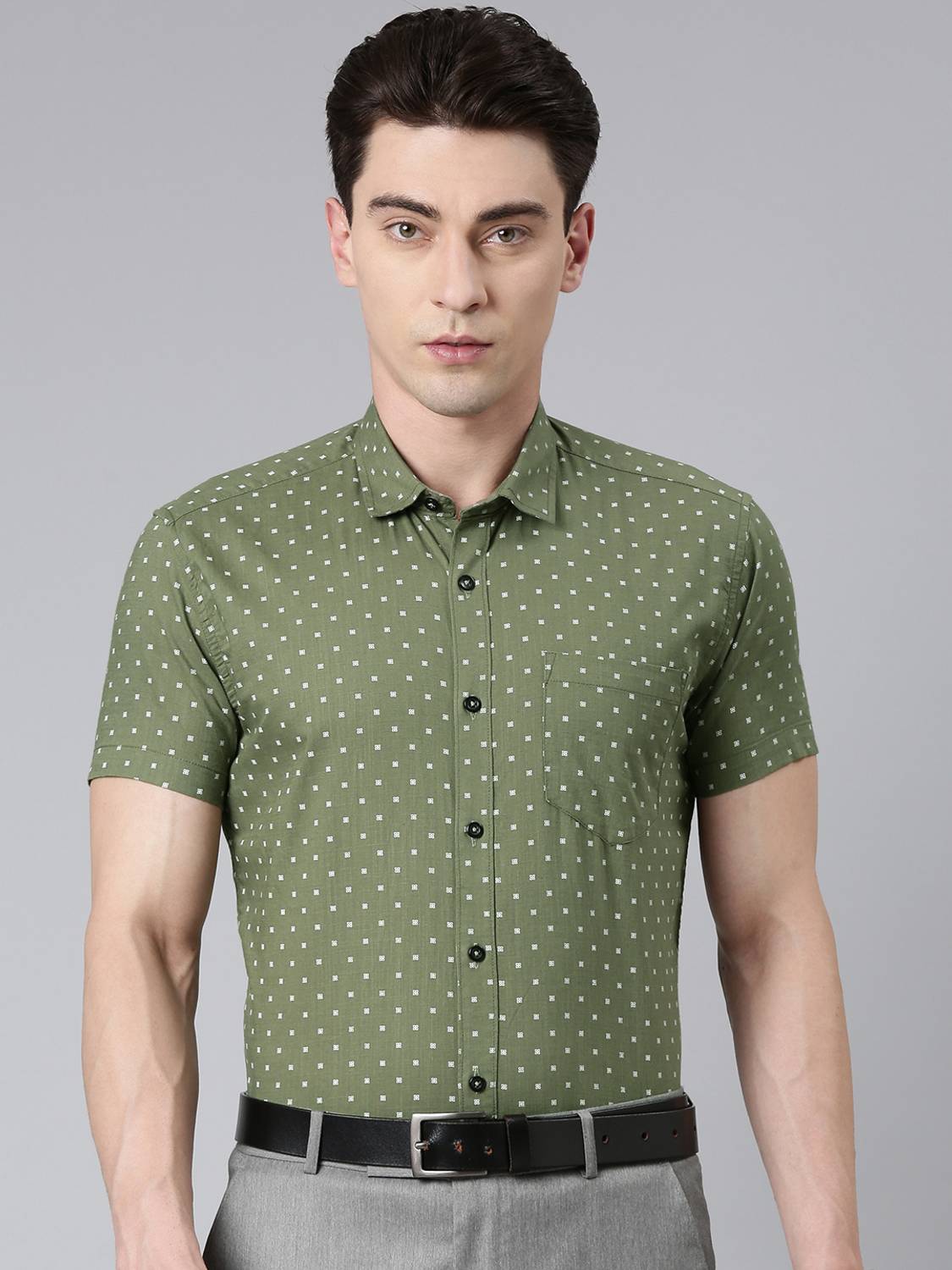 5TH ANFOLD Men Printed Formal Green Shirt