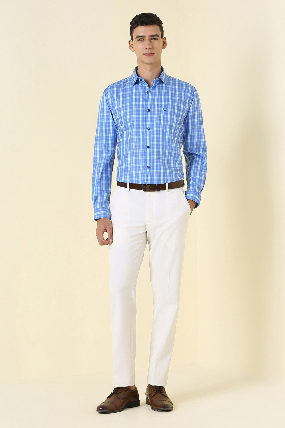 Image of Allen Solly Men Checkered Formal Blue Shirt