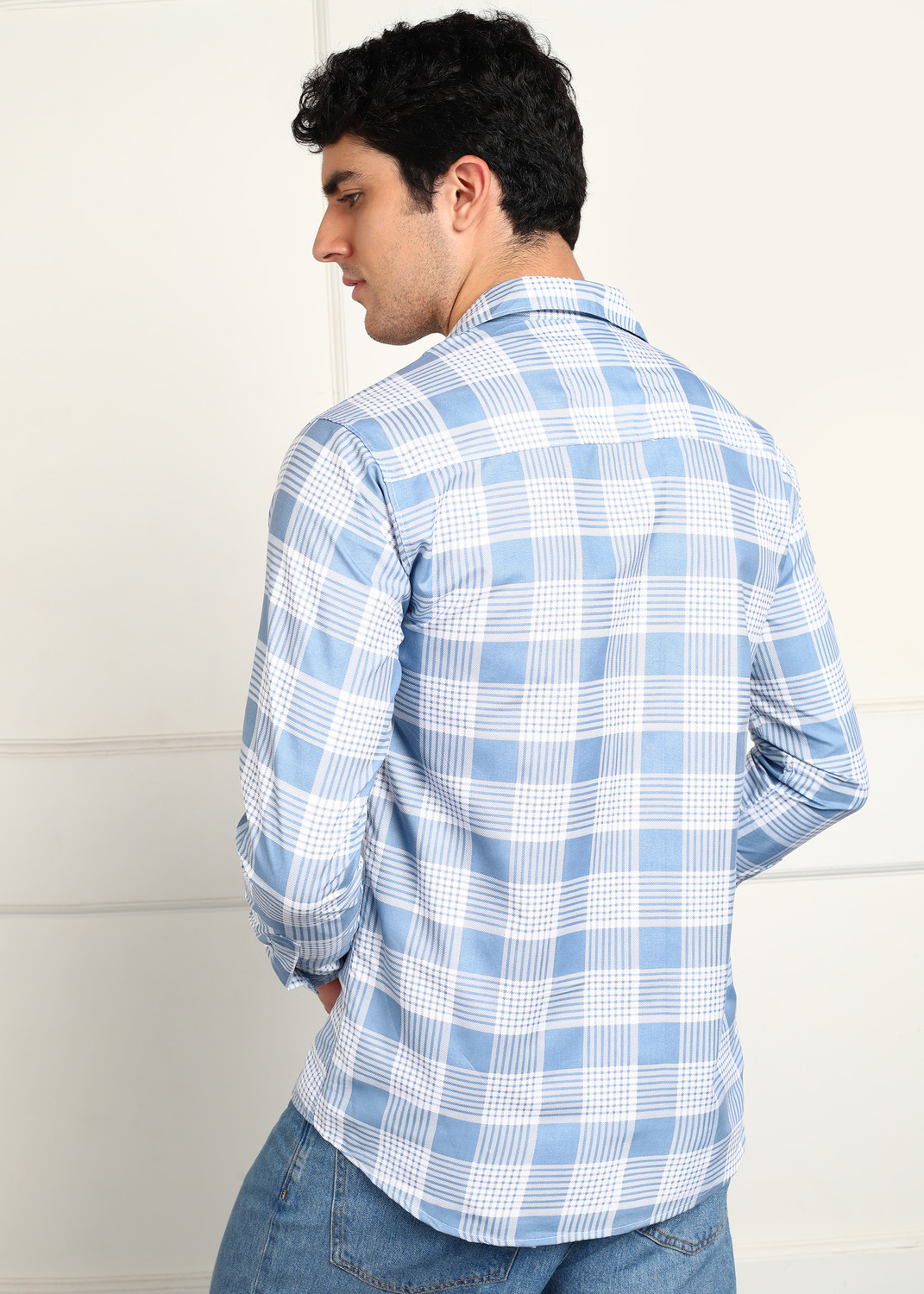 Image of PURE MAN Men Checkered Casual Blue Shirt