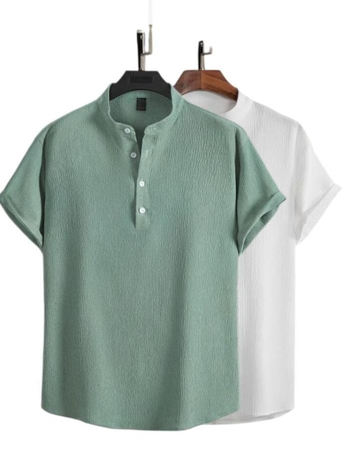 Image of METRONAUT Men Solid Casual Light Green, White Shirt