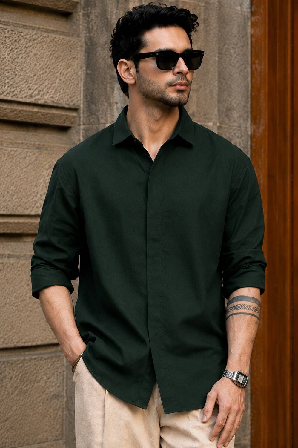 BROCON Men Dark Green Casual Shirt - Image 1
