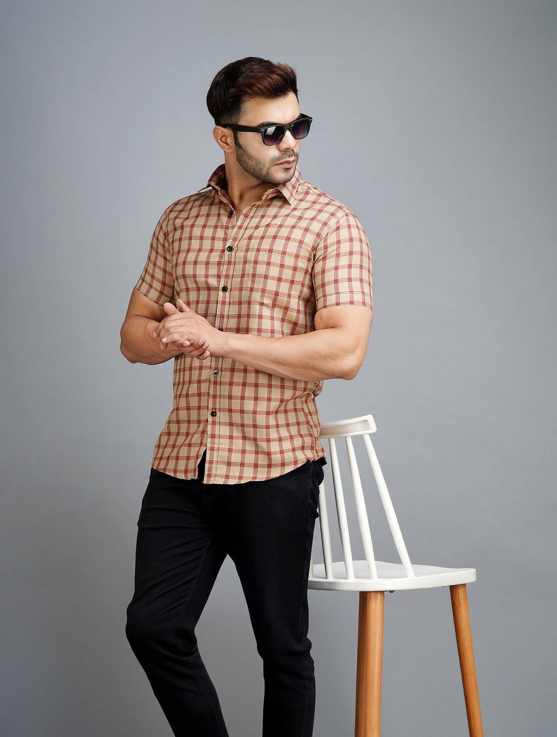 Apuesto Men Checkered Casual Beige Shirt