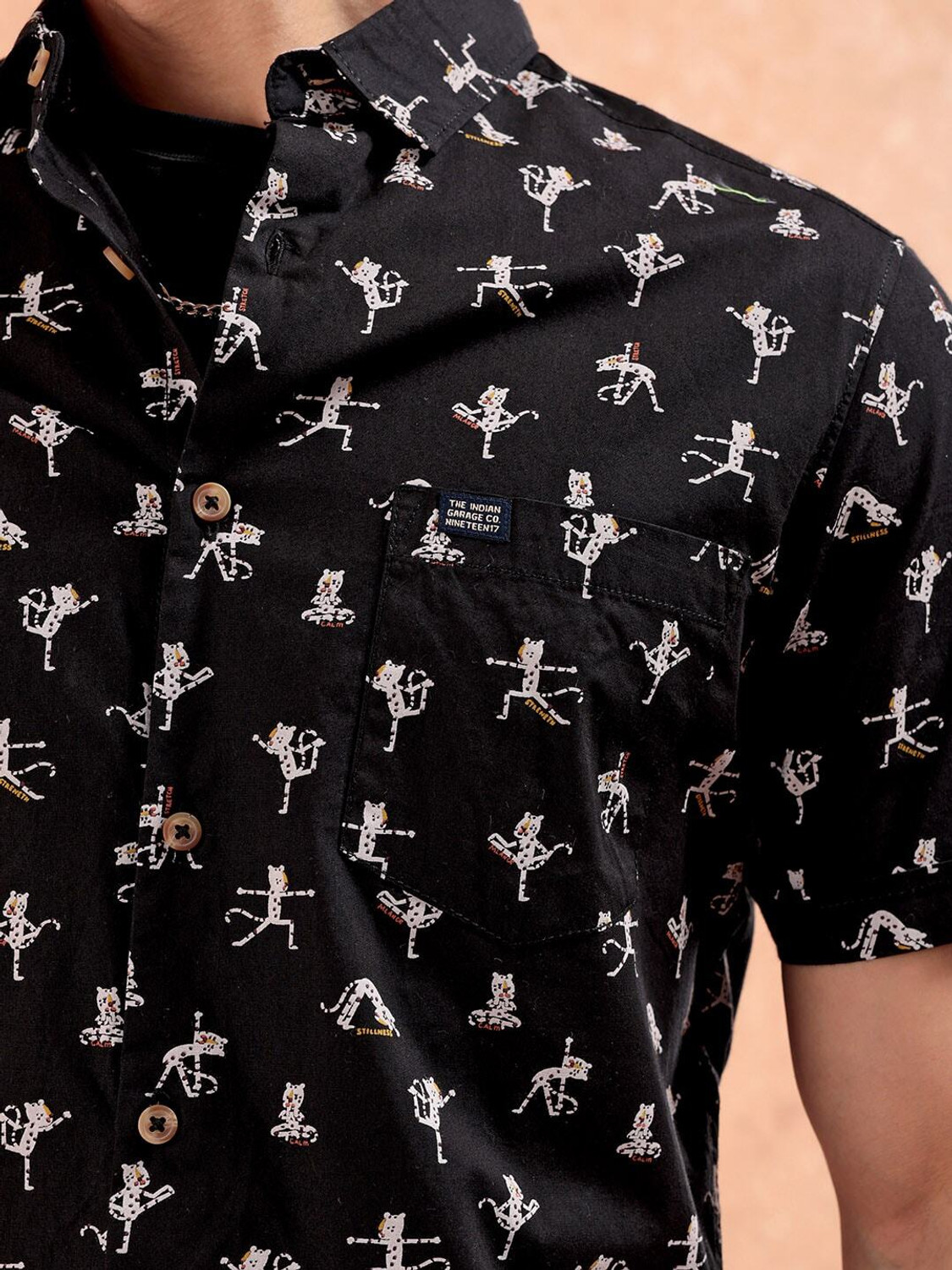 Image of The Indian Garage Co. Men Animal Print Casual Black Shirt