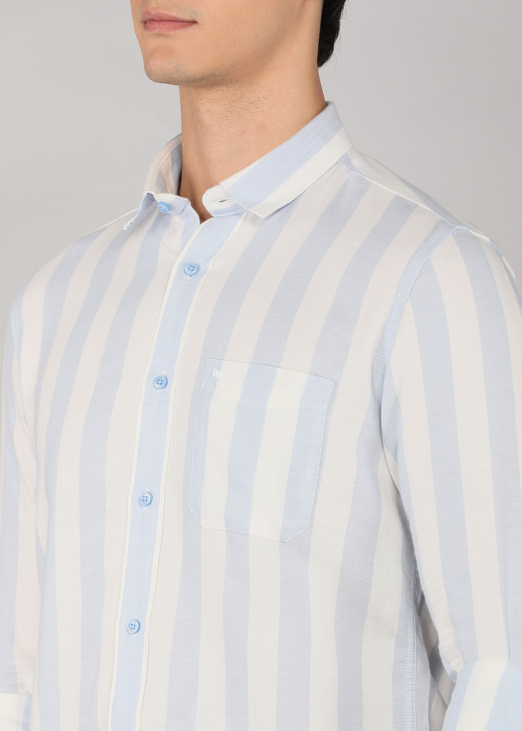 Image of LAWMAN Men Striped Casual Light Blue Shirt