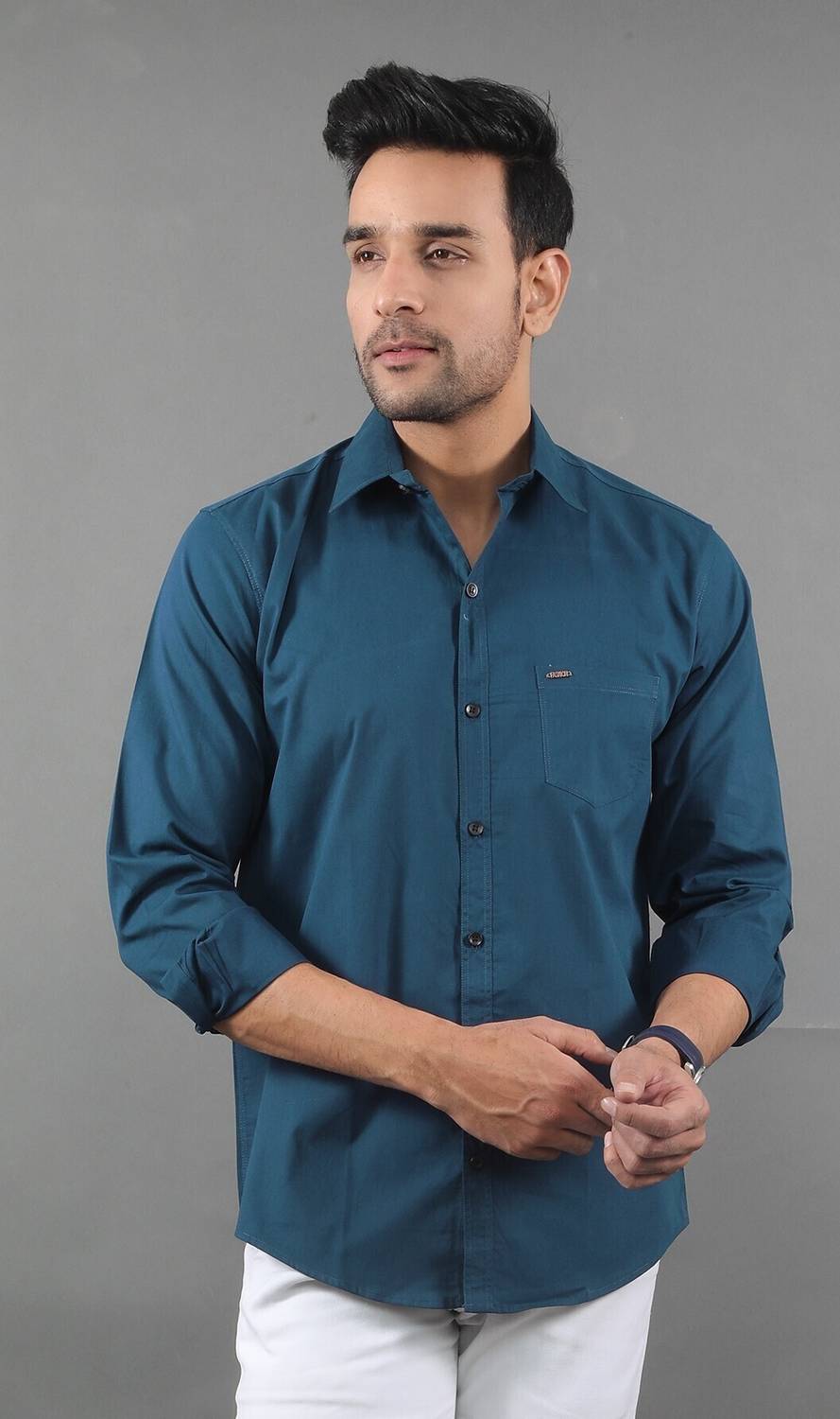 Tanip Men Slim Fit Solid Spread Collar Casual Shirt