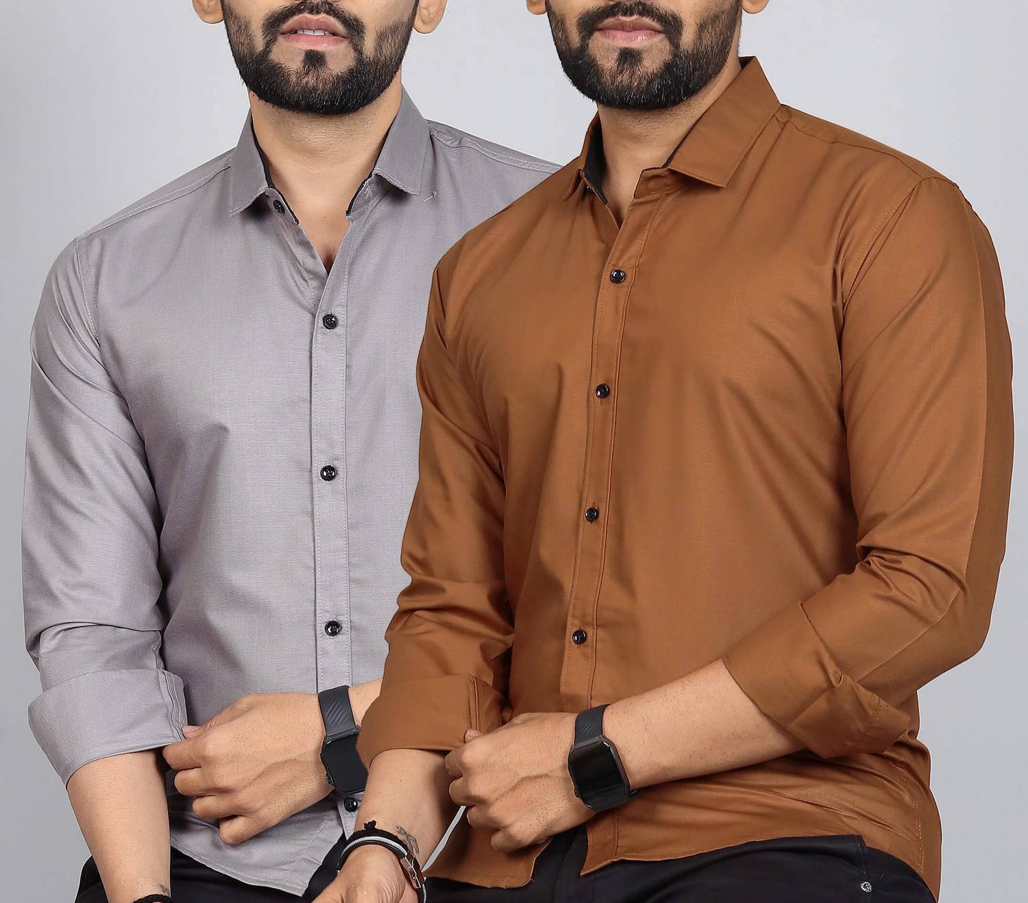 Blue dove Men Grey, Brown Shirt - Image 1