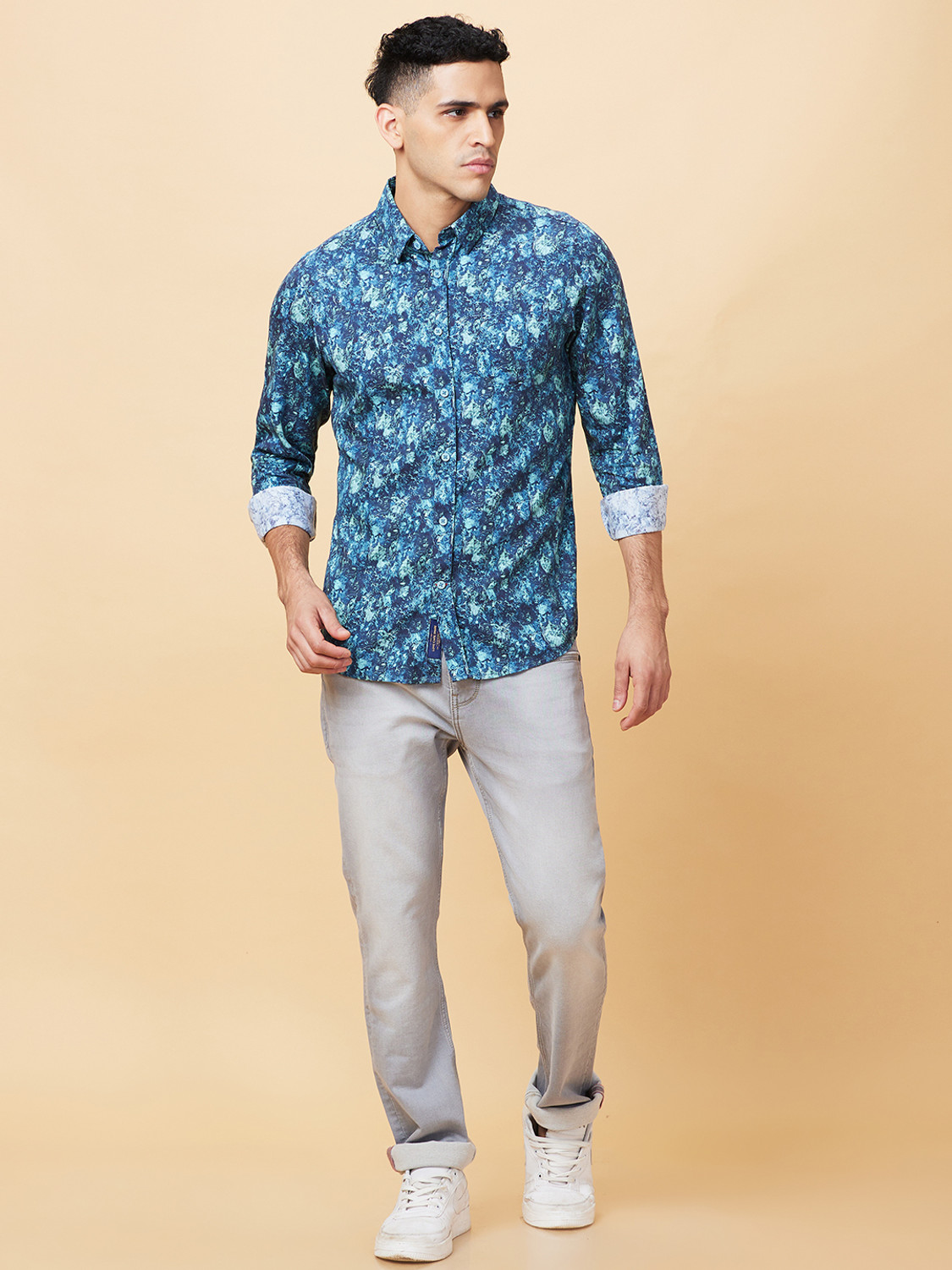 Image of BEING HUMAN Men Printed Casual Blue Shirt