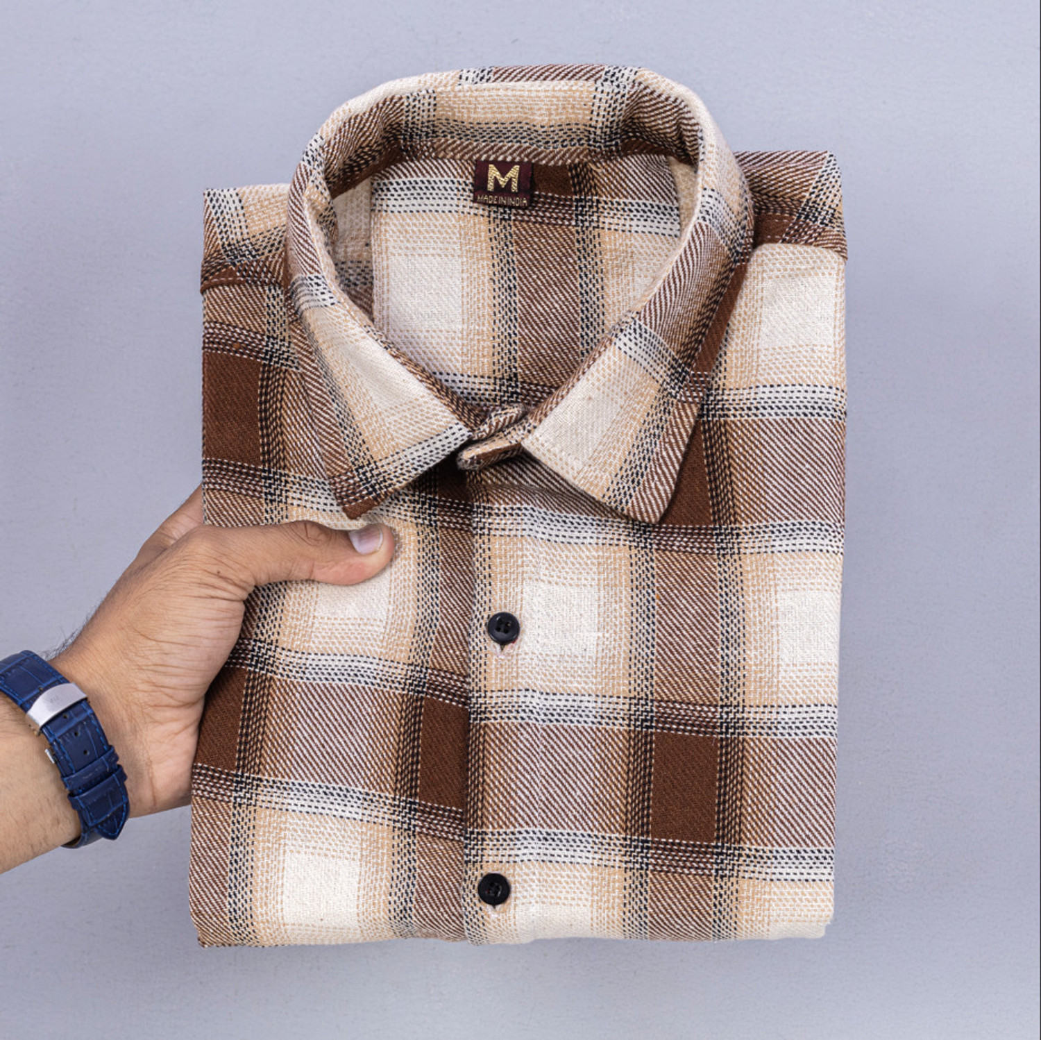Image of CrownTain Men Checkered Casual Cream Shirt