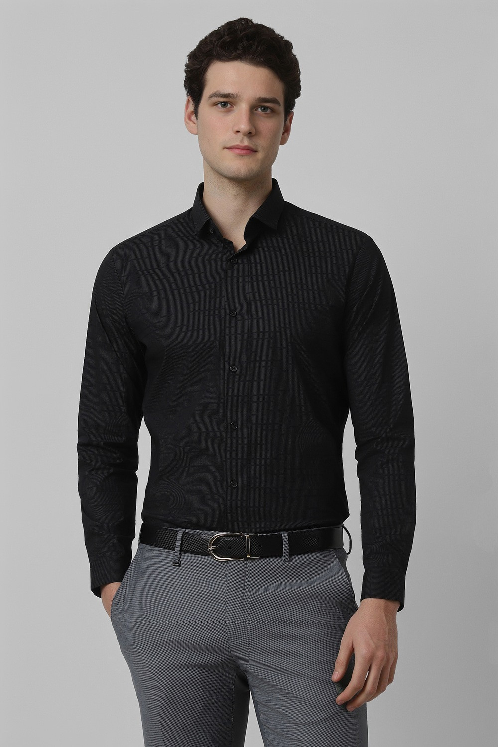 Image of PETER ENGLAND Men Printed Formal Black Shirt