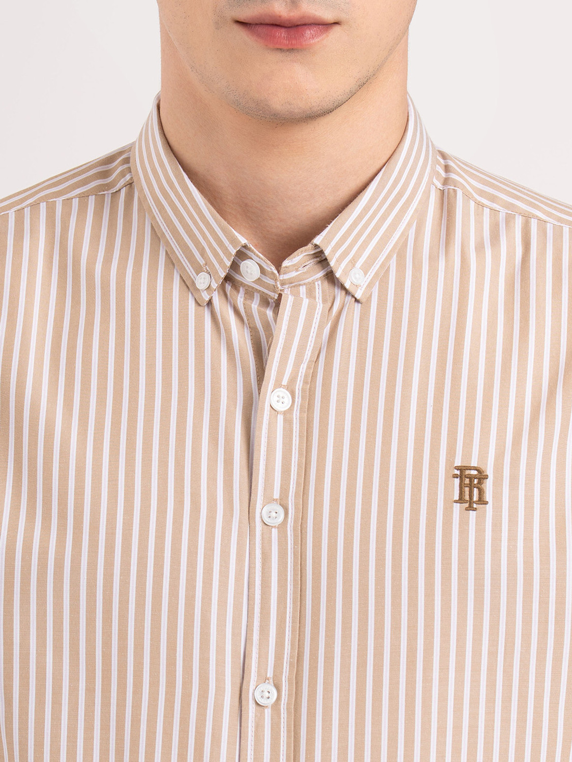 Image of RED TAPE Men Striped Casual Brown Shirt