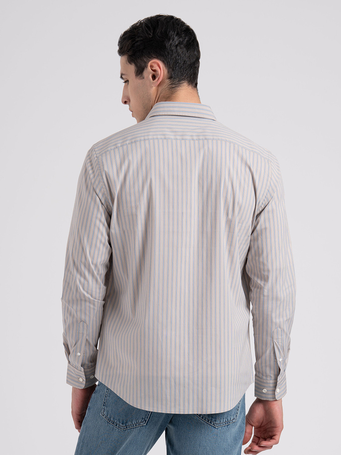 Image of RED TAPE Men Striped Casual Beige Shirt