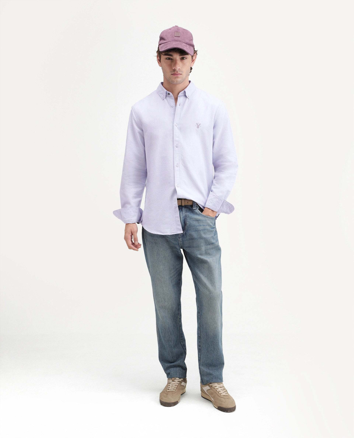 Image of RARE RABBIT Men Solid Casual Purple Shirt