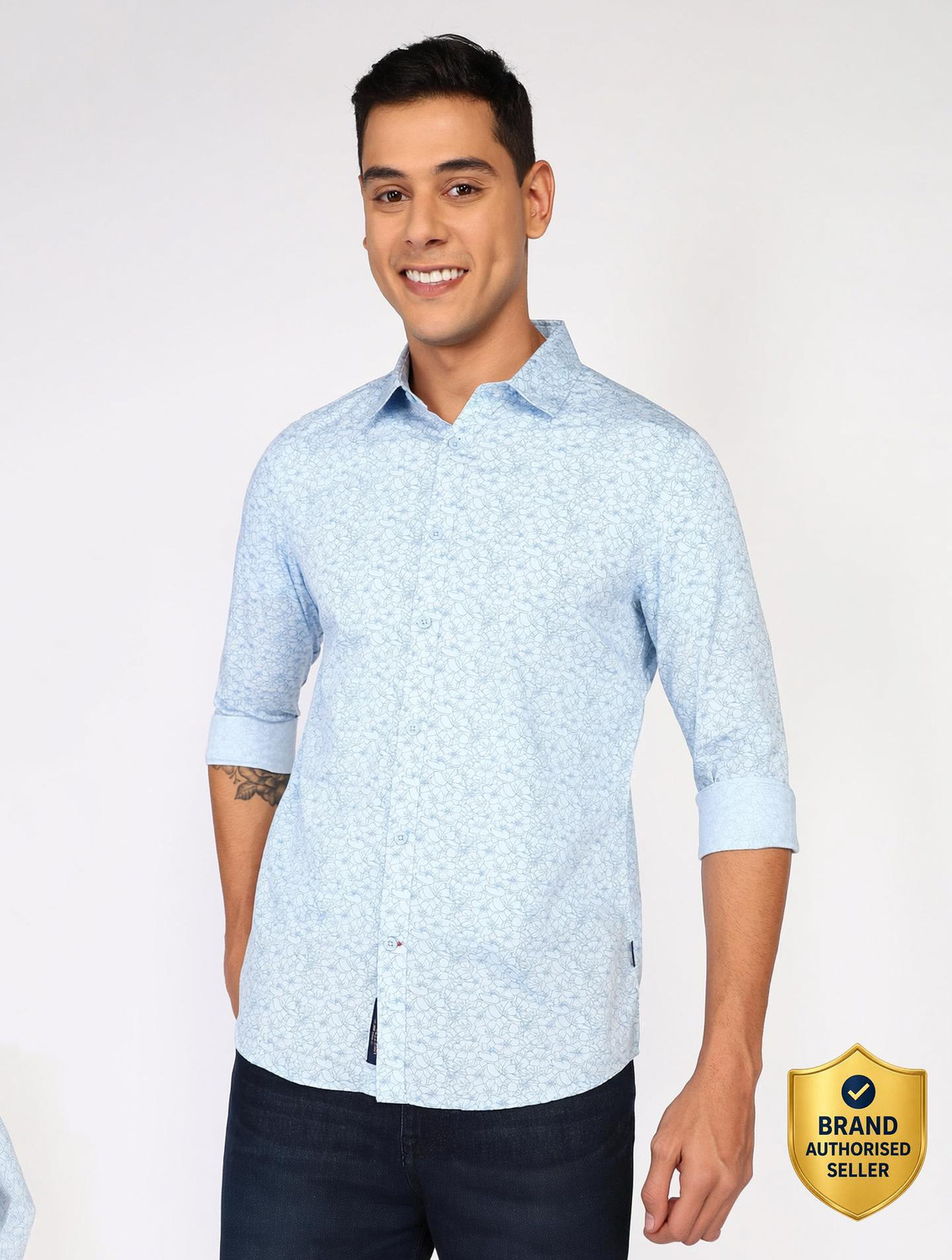 BEING HUMAN Men Printed Casual Blue Shirt