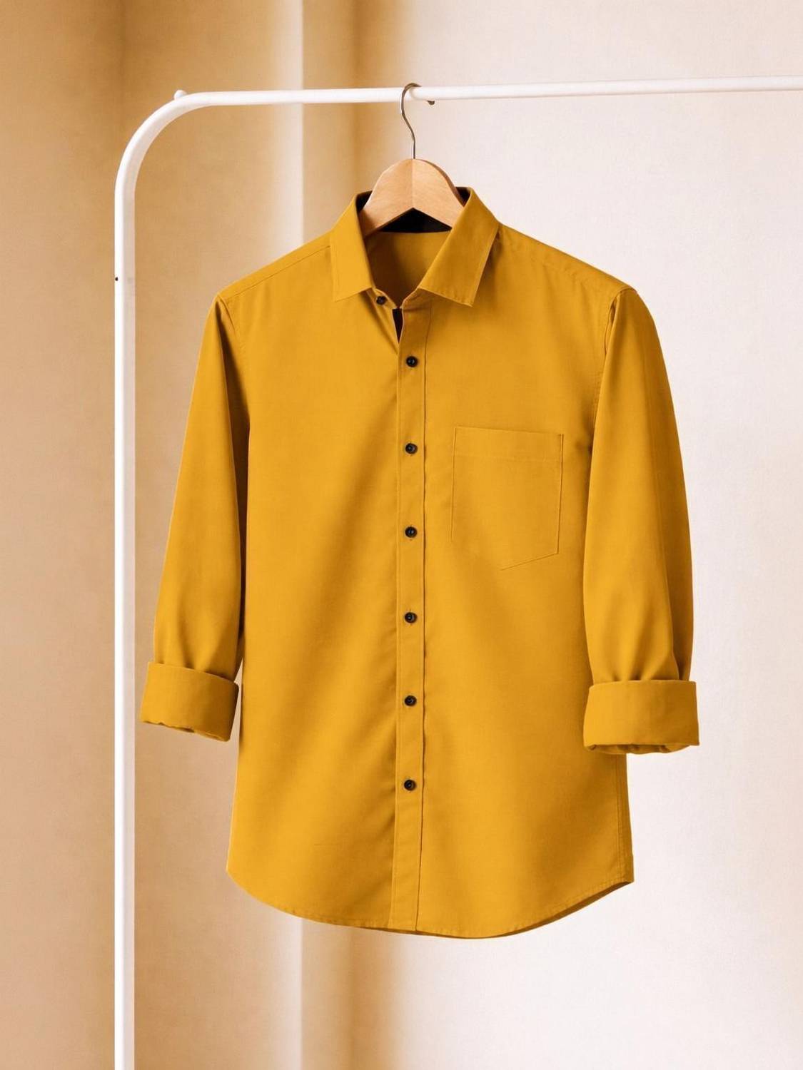 Aveer Men Solid Casual Yellow Shirt