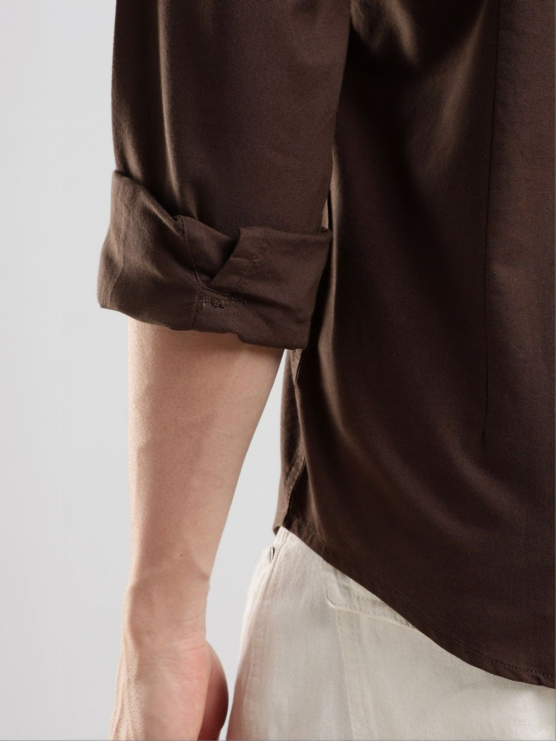 Image of HERE&NOW Men Solid Casual Brown Shirt