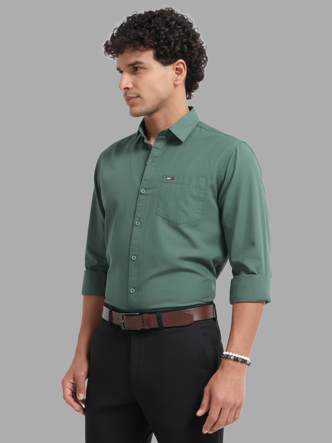 Image of U.S. Pitchers Men Solid Formal Green Shirt