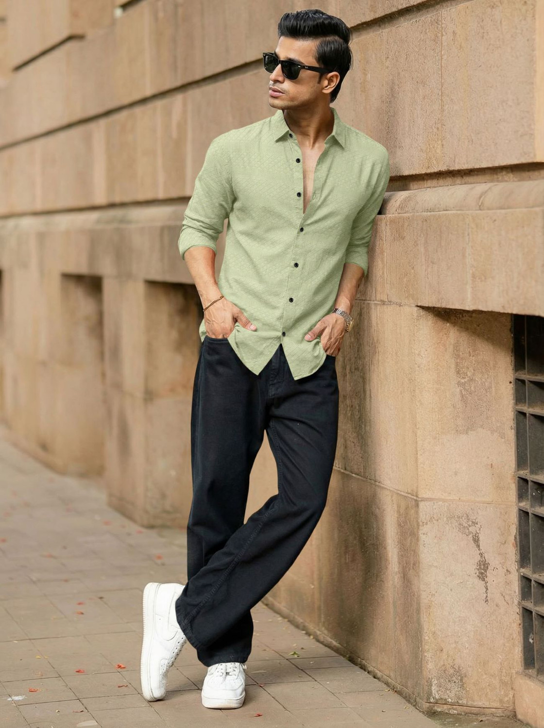 Image of Tyzlo Men Solid Casual Light Green Shirt