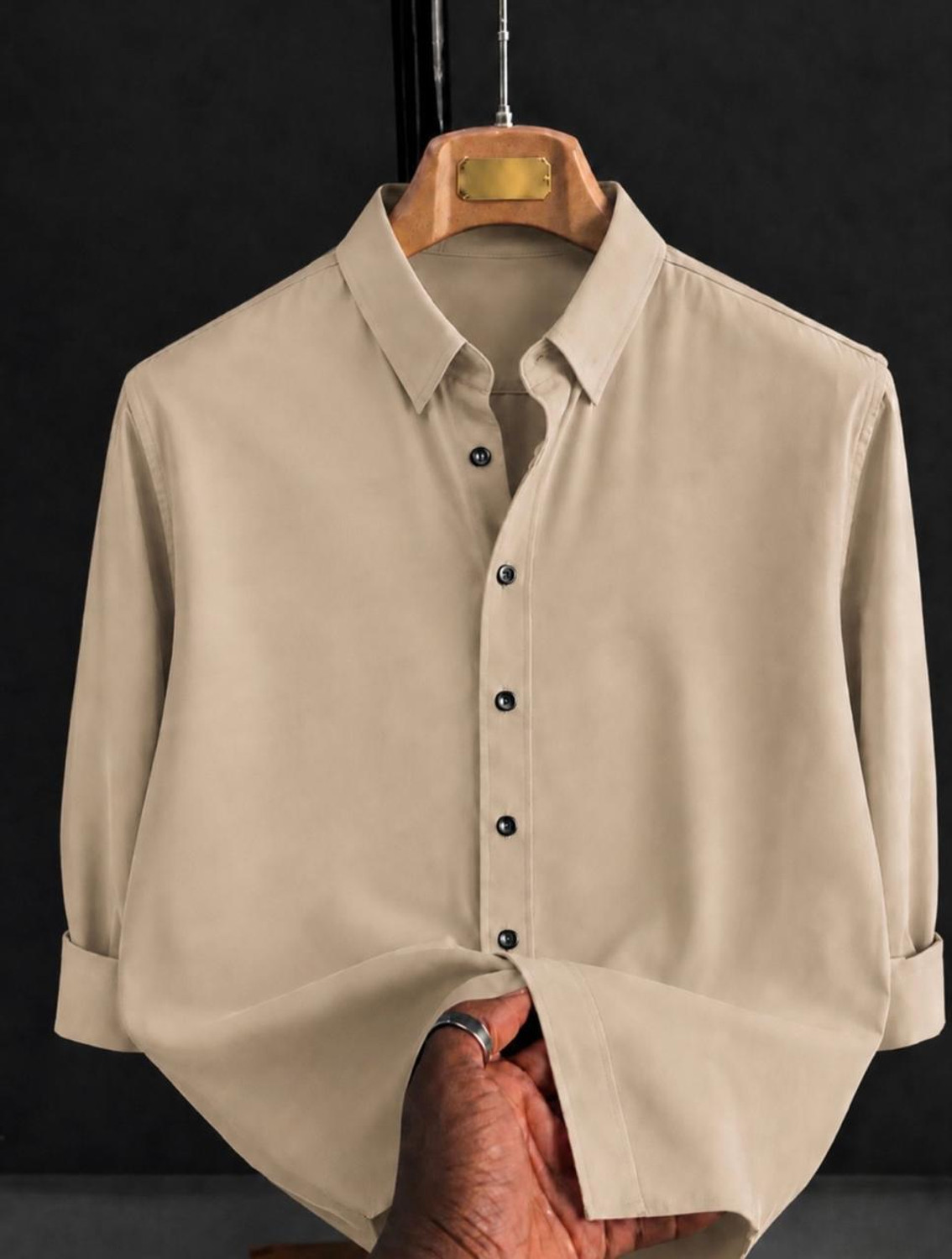 Image of JACKBELLA Men Solid Casual Beige Shirt