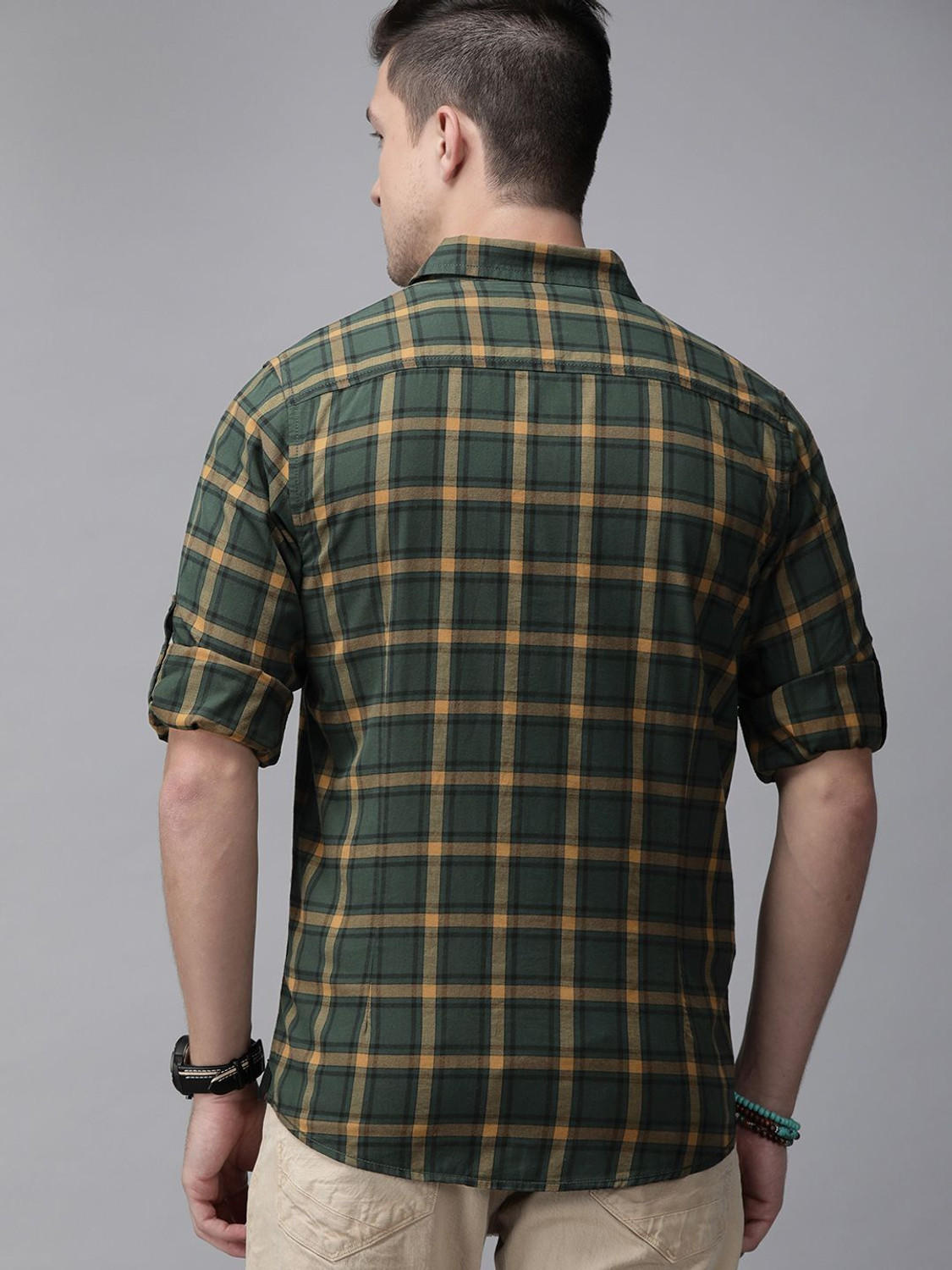 Image of Roadster Men Checkered Casual Green Shirt
