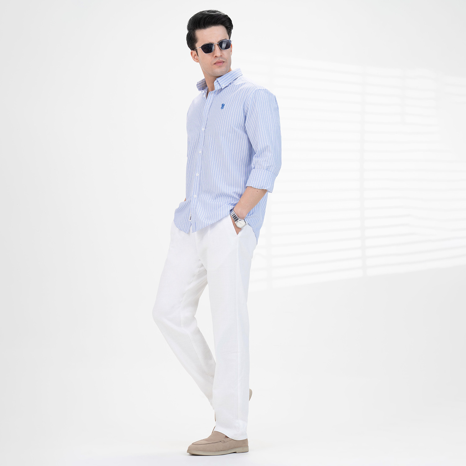 Image of RED TAPE Men Striped Casual Blue Shirt