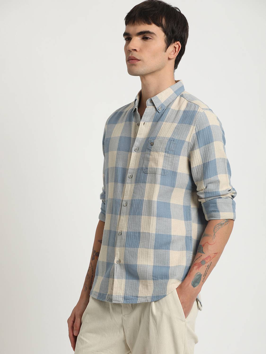 THE BEAR HOUSE Men Checkered Blue Shirt - Image 3