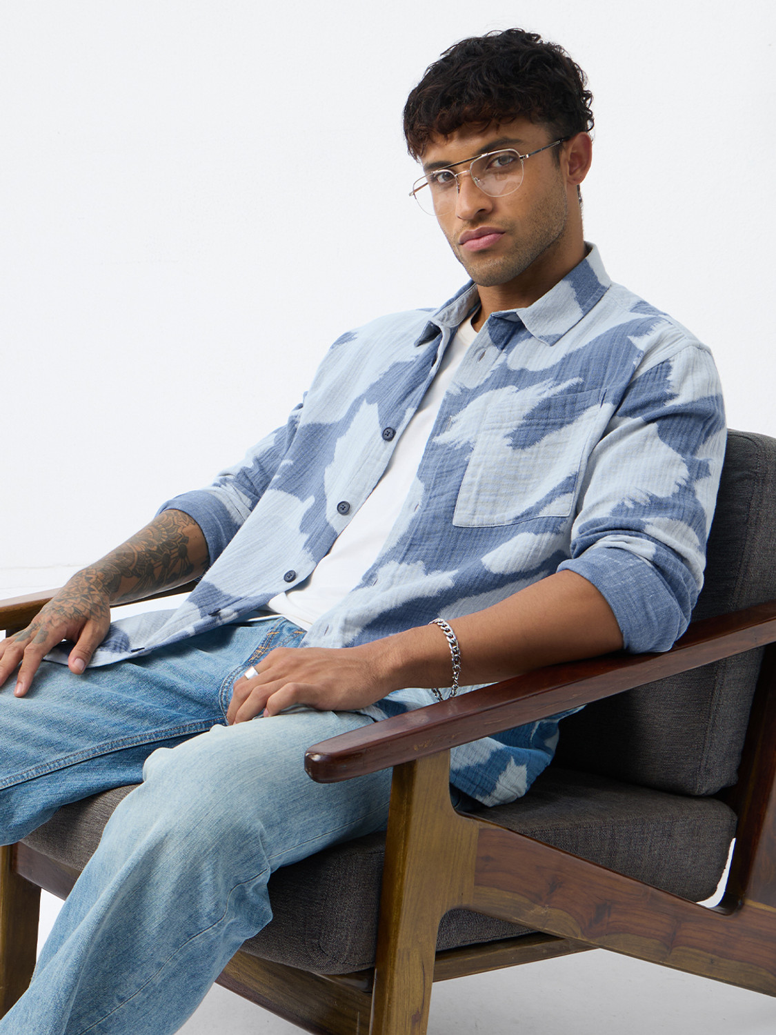 Image of The Souled Store Men Printed Casual Blue Shirt