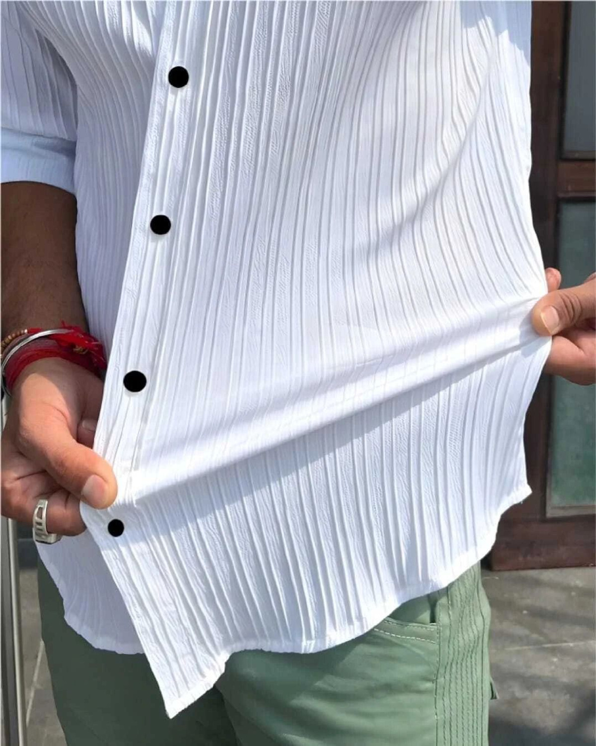 Image of oquent Men Self Design Casual White Shirt